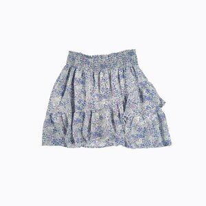 Mini Tiered Floral Ruffle Skirt M Cream Lilac Y2K Boho Coquette Cottagecore Boho